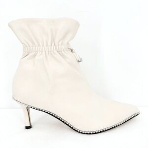 White Ruched Ankle Boot with Crystal Trim - Women's Shoes